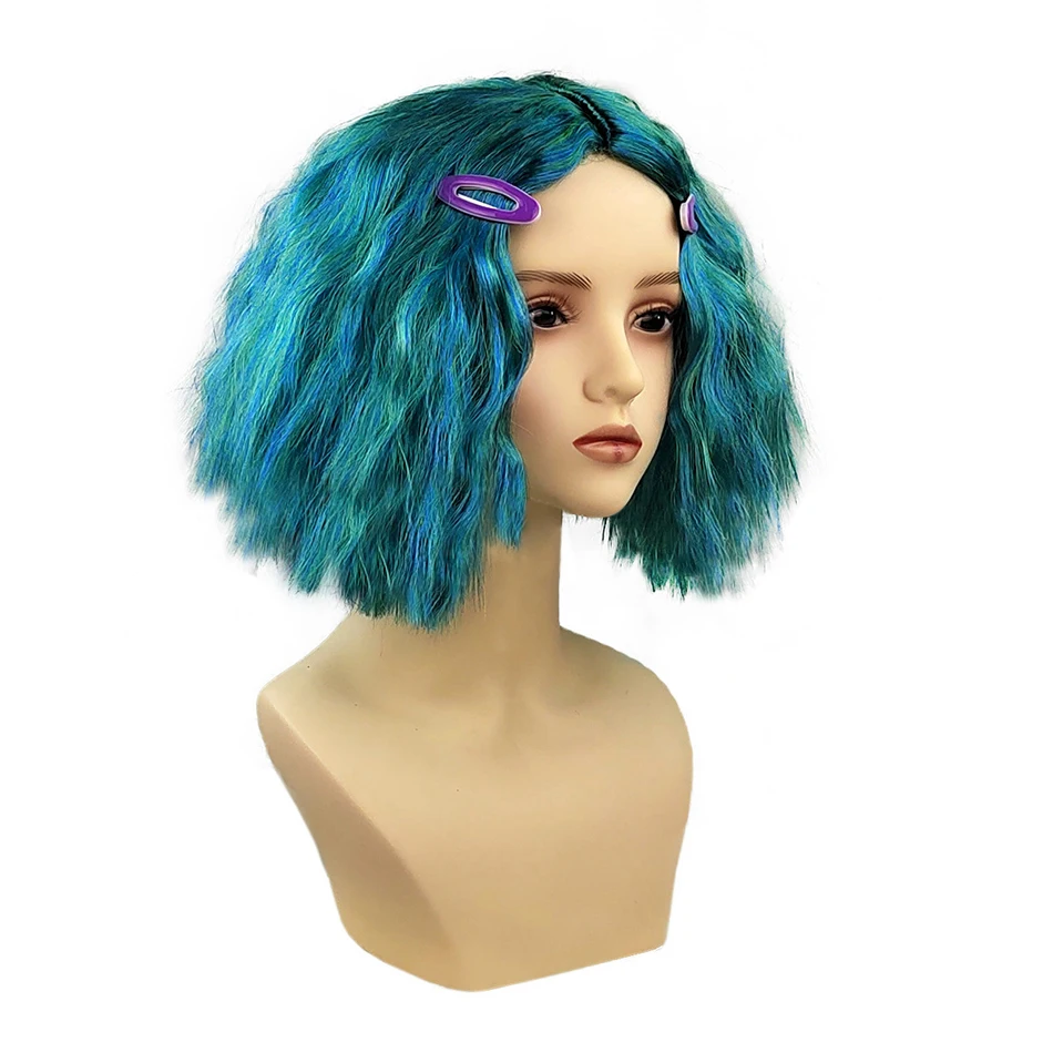 Color: Blue - Exclusive Masquerade Joy Sadness Envy Disgust Multiple Styles Wig with Headpiece and Waterdrop Clips Elevate Your Costume Game