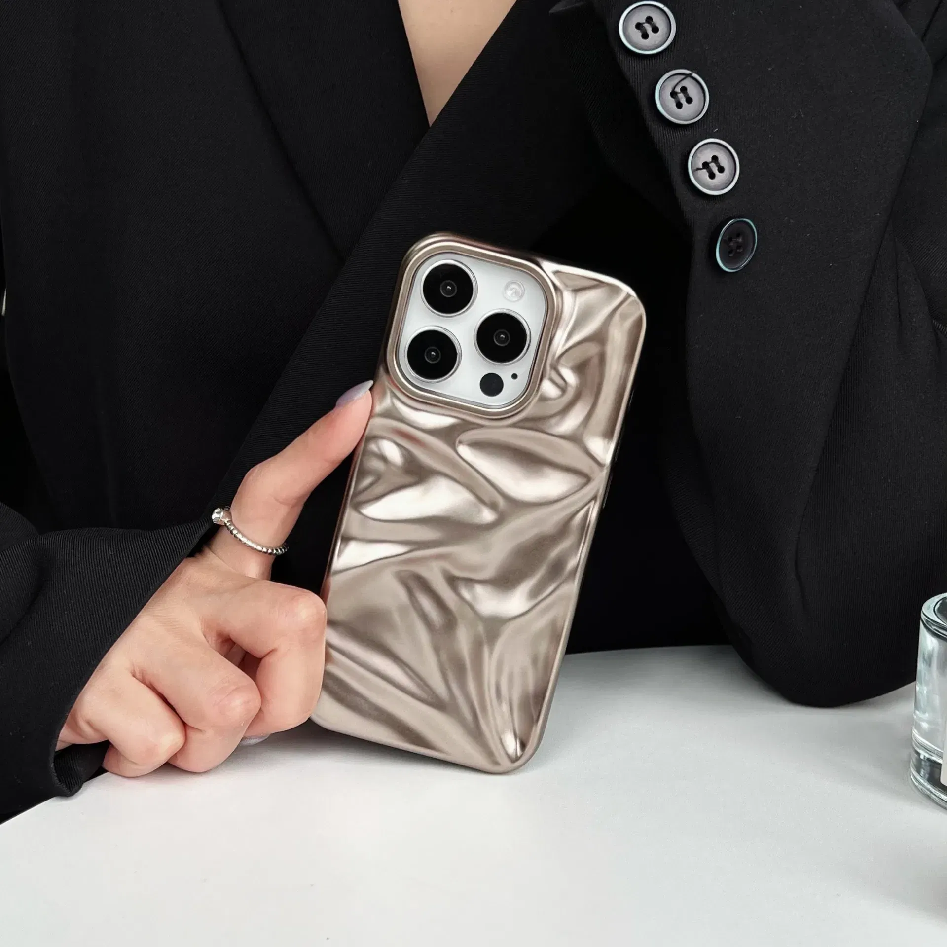 Color: Blue, Compatibility by Model: iPhone17 Pro - Soft Matte 3D Wavy Pattern Phone Case For iPhone 16 17 ProMax 17 Air 15 14 Plus 13 12 Pro Max 11 ins Water Ripple Creative Cover