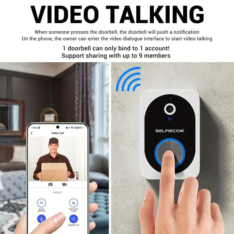 Smart Visual Dingdong Doorbell - WiFi, HD Night Vision, Two-Way Call, Cloud Storage