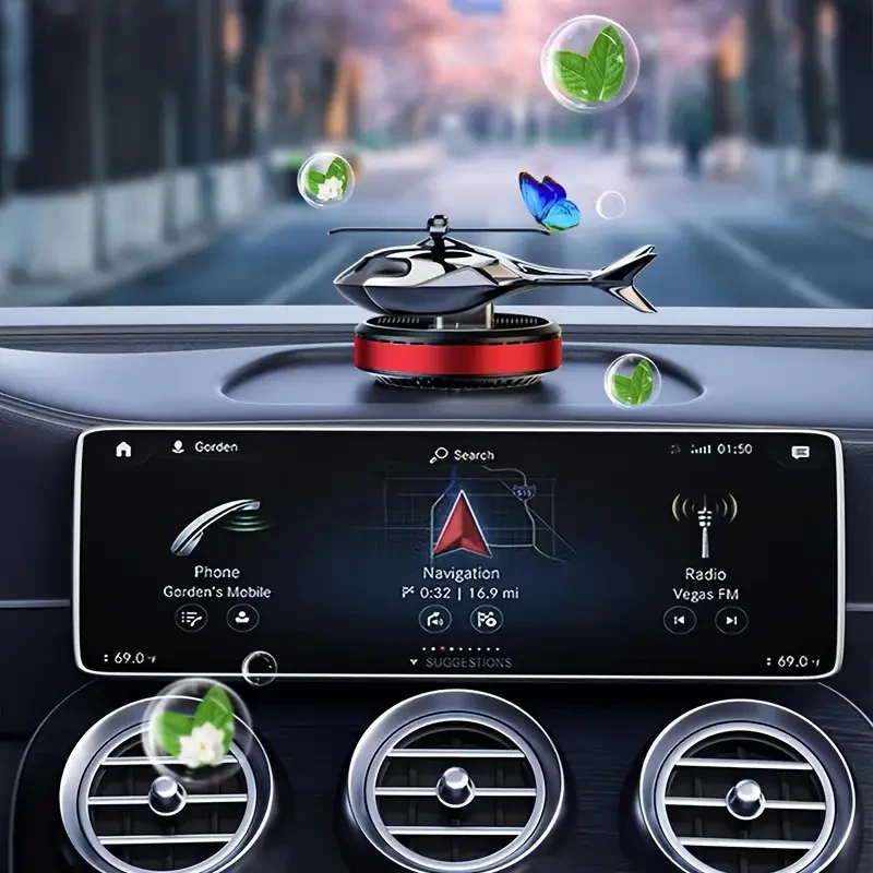 Solar-Powered Helicopter Car Air Freshener - High-Quality Metal Auto Diffuser
