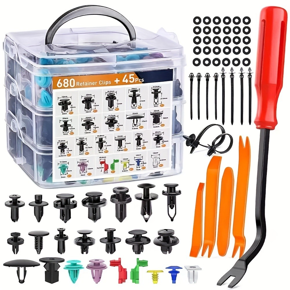 725pcs Auto Fastener Clips Kit  Car Body Push Retainer Pin Rivet Bumper Door Trim Panel Retainer Fasteners with Auto Removal Tool