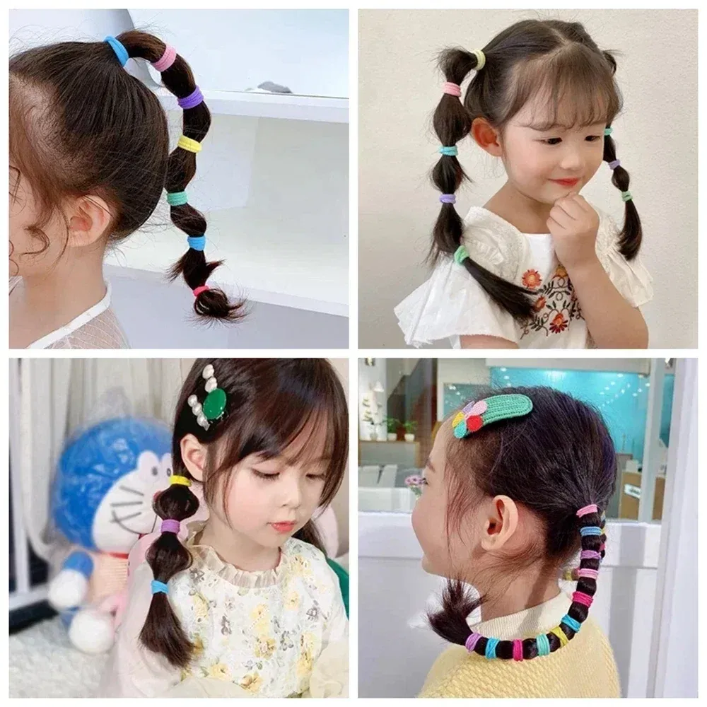Color: Gold - 100PCS Colorful Basic Nylon Ealstic Hair Ties for Girls Ponytail Hold Scrunchie Rubber Band Kid Fashion Hair Accessories