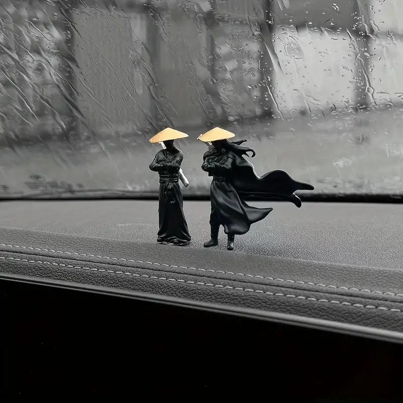 2pcs Ancient Chinese Warrior Car Decorations - Dashboard & Rearview Mirror Set