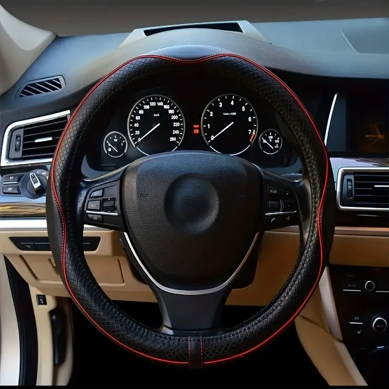 Universal Anti-Slip Faux Leather Steering Wheel Cover - Sports Style Protector