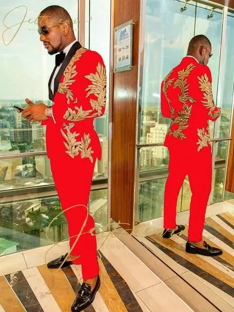 Color: green, Size: M - Luxury Groom Wedding Tuxedos Gold Sequins Appliques Black Men Suits Slim Fit Costume Homme Marriage Prom Suits