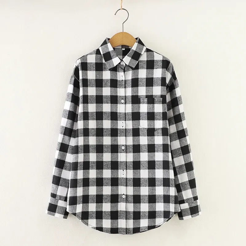 Color: Dark Purple, Size: M - Fresh Flannel Plaid Shirt Women 2025 New Female Blouses and Tops Cotton Loose Long Sleeve Casual Shirts Fine Women's Clothes