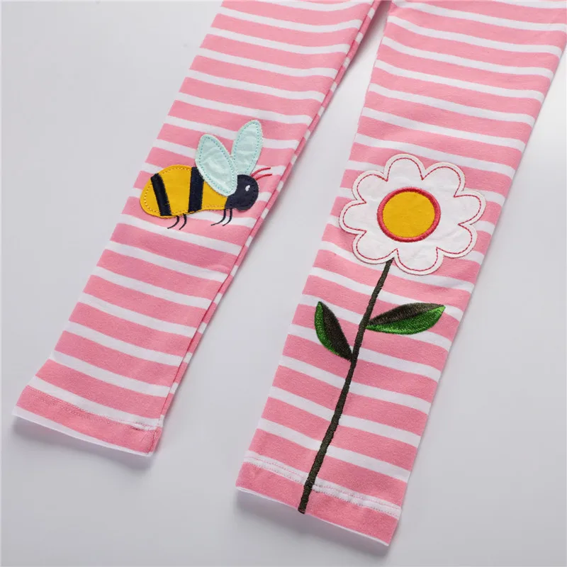 Color: Pink, Kid Size: 12M - Jumping Meters New Arrival Girls Leggings Pant With Bee Embroidery Fashion Stripe Kids Skinny Pants Toddler Kids Pencil Pant