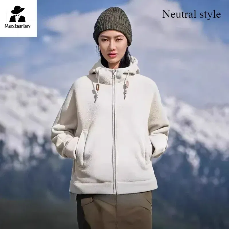 Color: PURPLE, Size: 4XL - Winter Warm Cashmere Jacket Mens High-end Ski Fleece Iined Thickened Hoodie Coat Casual Womens Outdoor Camping Cold-proof Jacket