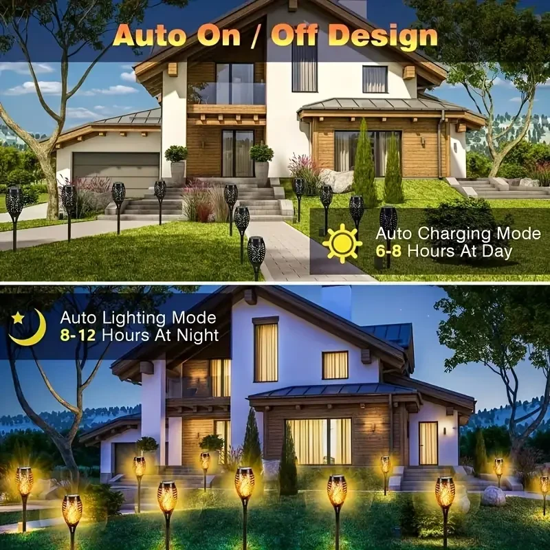 6pcs Solar Flame Lights with 12 LEDs - Outdoor Pathway & Garden Decor