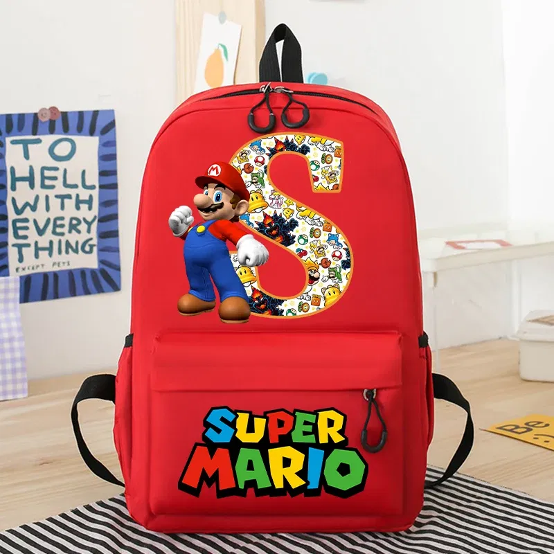 Color: PURPLE, Size: 12cm - New Super Mario Bro School Bag Cartoon Letter Printed Children Backpack Boys Girls School Backpacks Children's Birthday Gifts