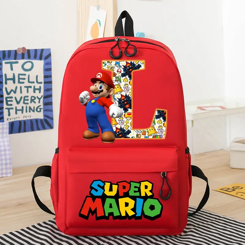 Color: PURPLE, Size: 12cm - New Super Mario Bro School Bag Cartoon Letter Printed Children Backpack Boys Girls School Backpacks Children's Birthday Gifts