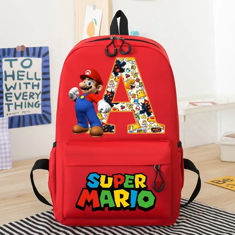 Color: PURPLE, Size: 12cm - New Super Mario Bro School Bag Cartoon Letter Printed Children Backpack Boys Girls School Backpacks Children's Birthday Gifts