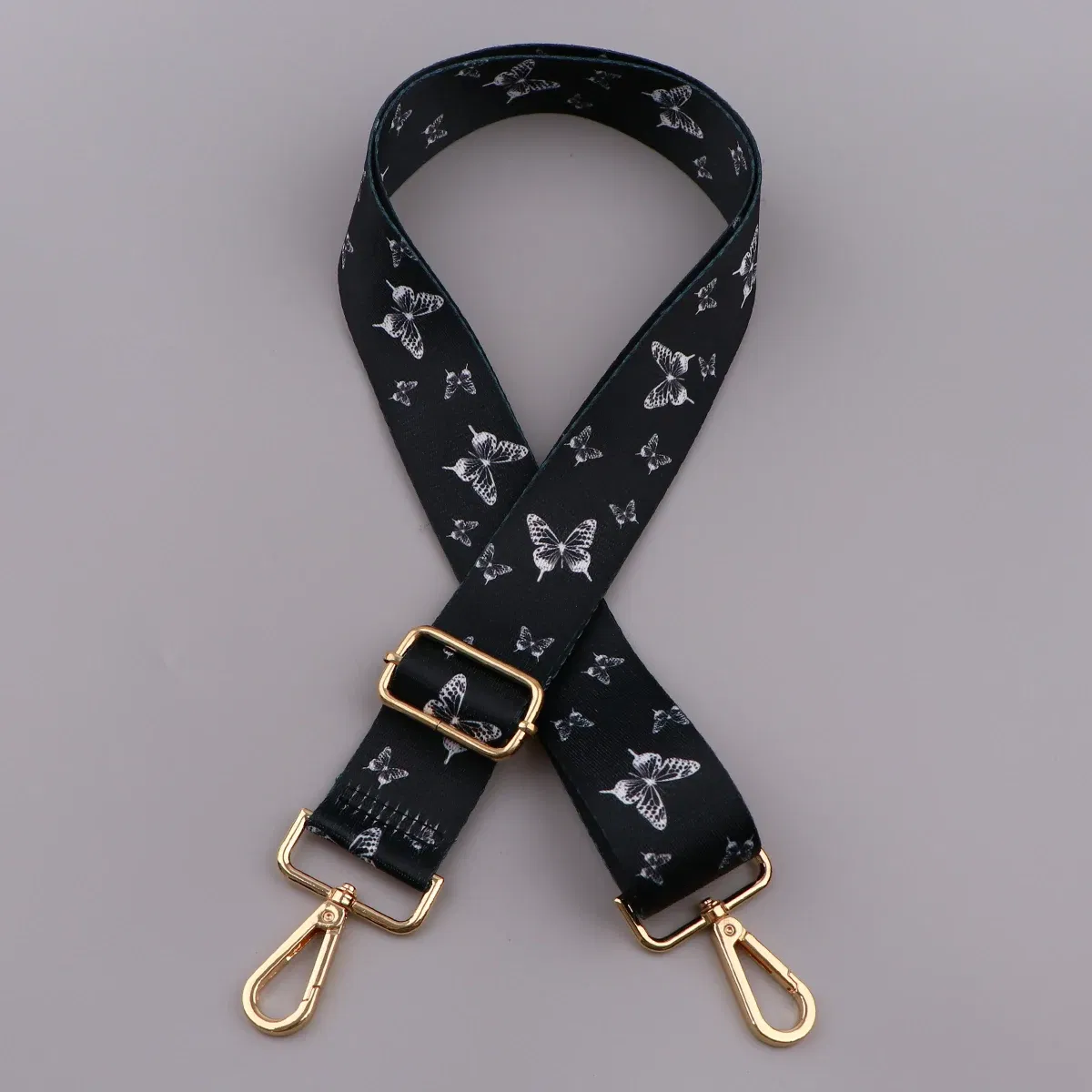Color: Gold - Butterfly Flower Pattern Women Shoulder Messenger Bags DIY Adjustable Nylon Strap Bag Part Accessories Female Handbag Strap