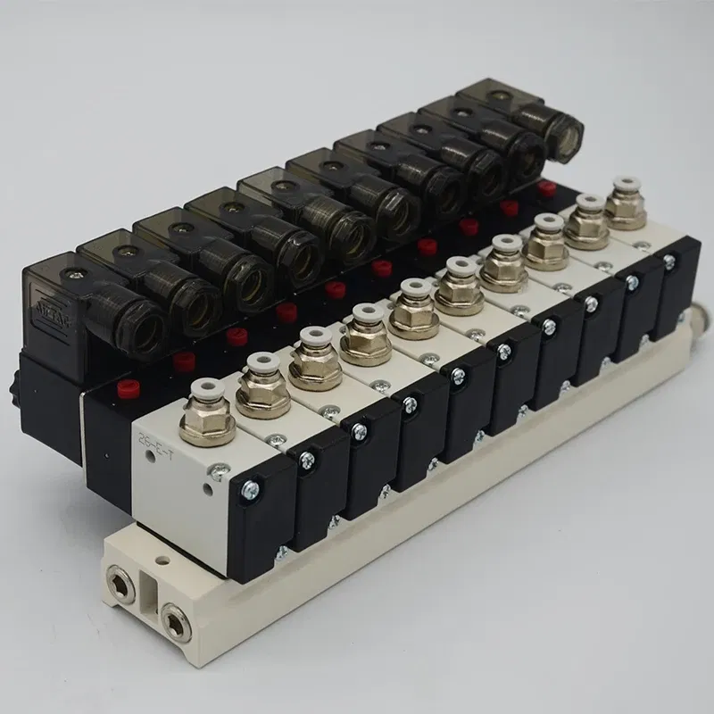 Color: Red Wine, Specification: 2" - 3V210-08 Manifold Station Solenoid Valve  3 port 2 position Multi-way Combination DC12V 24V AC220V With Fitting Solenoid Valves
