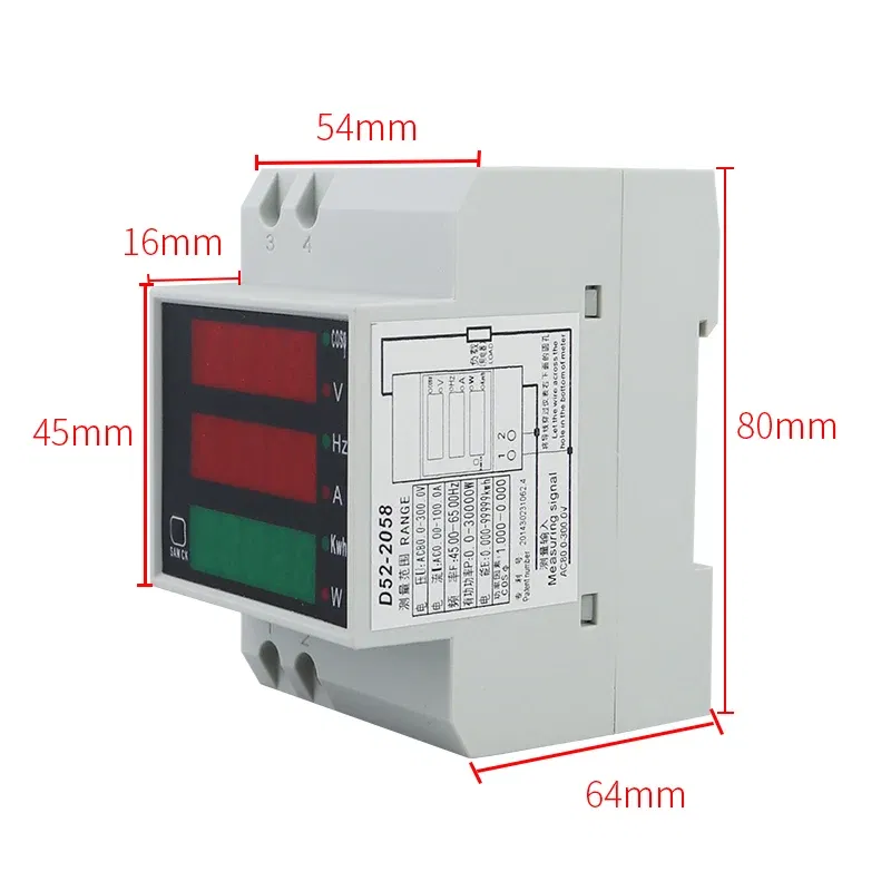 Color: Brown, Ships From: CHINA - D52-2058 Wattmeter Din rail Volt current Meter Power Factor digital meter AC80-300V multi-function  kwh Hz meter 0-100A