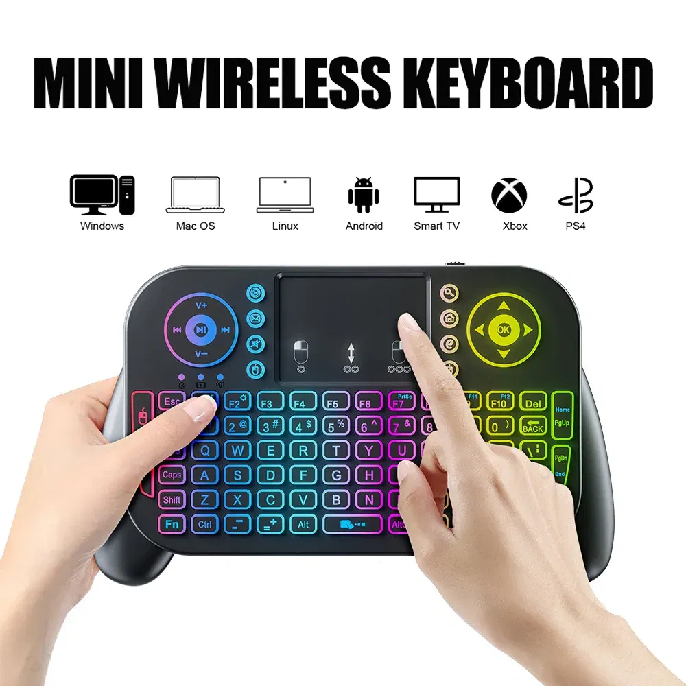 Axis Body: blue switch, Color: Olive - Mini Wireless Keyboard V8 7 Backlit 2.4G Bluetooth Air Mouse Remote Control Touchpad for Android TV Box