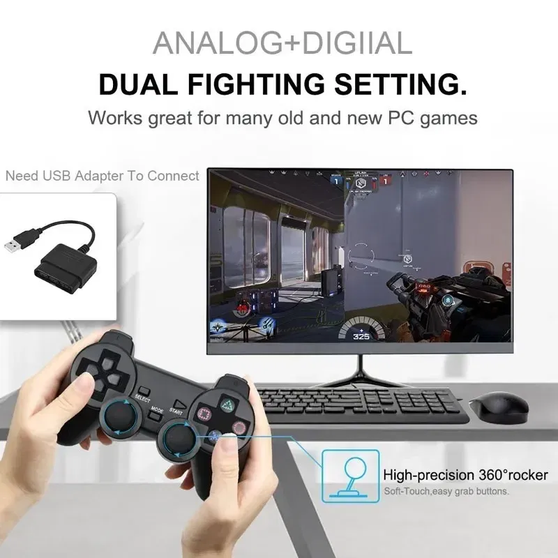 Color: Red - Wireless Gamepad for Sony PS2 Controller for Playstation 2 Console Joystick 2.4G Double Vibration Shock Joypad USB PC Game
