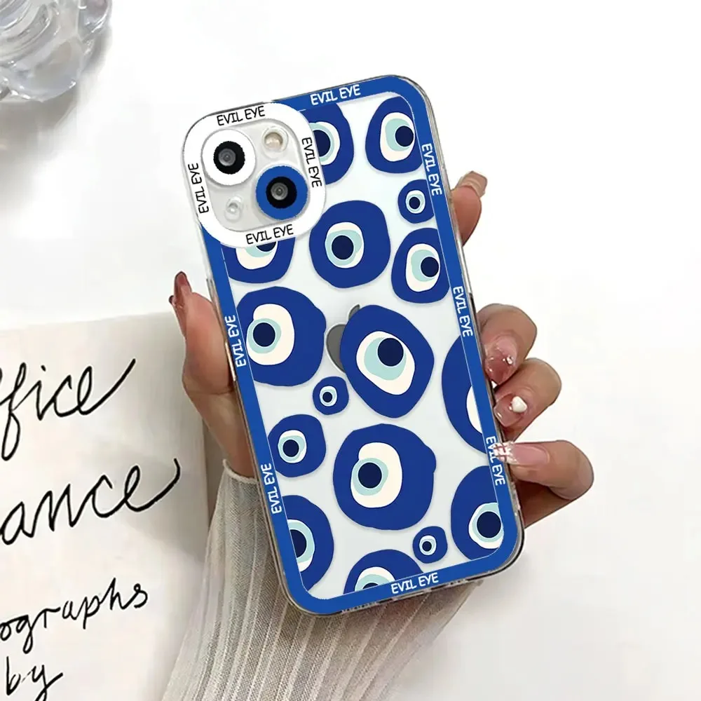Color: Clear, Material: POLYESTER - Blue Evil Eye Phone Case For Samsung Galaxy S10 S20 S21 S22 S23 S24 FE Plus Ultra Note 20 Transparent TPU Case