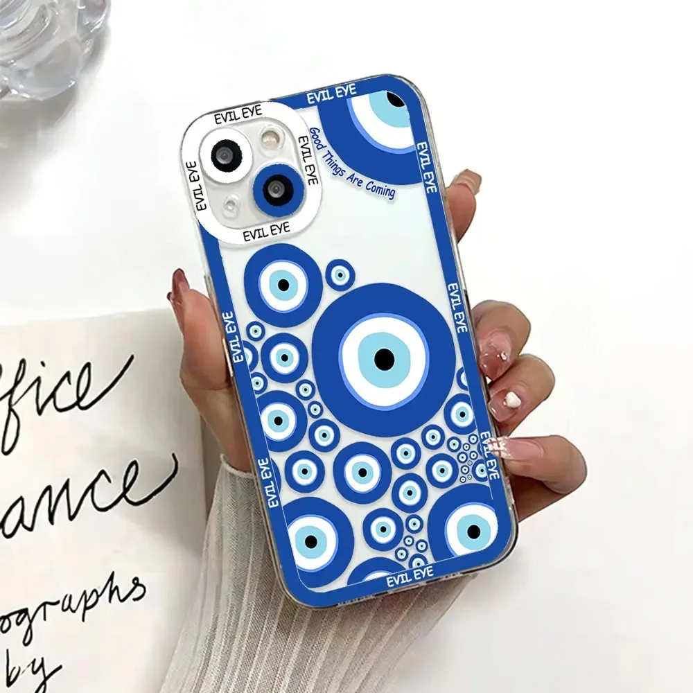 Color: Clear, Material: POLYESTER - Blue Evil Eye Phone Case For Samsung Galaxy S10 S20 S21 S22 S23 S24 FE Plus Ultra Note 20 Transparent TPU Case
