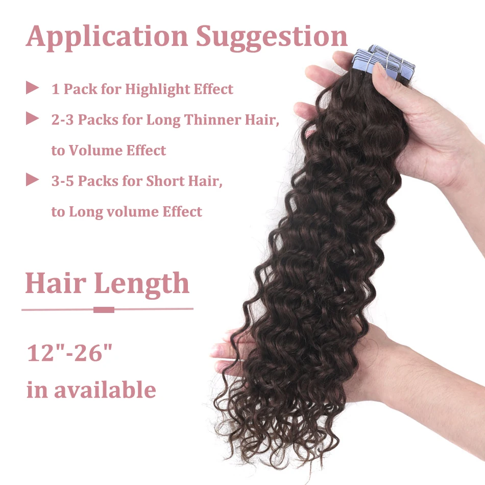 Color: P6/27, Length: 20 INCHES, Items per Package: 20 pcs - Water Wave Tape in Human Hair Extensions 2g/pcs Dark Brown Real Human Hair Adhesive Invisible Keratin Hair Extensions for Women