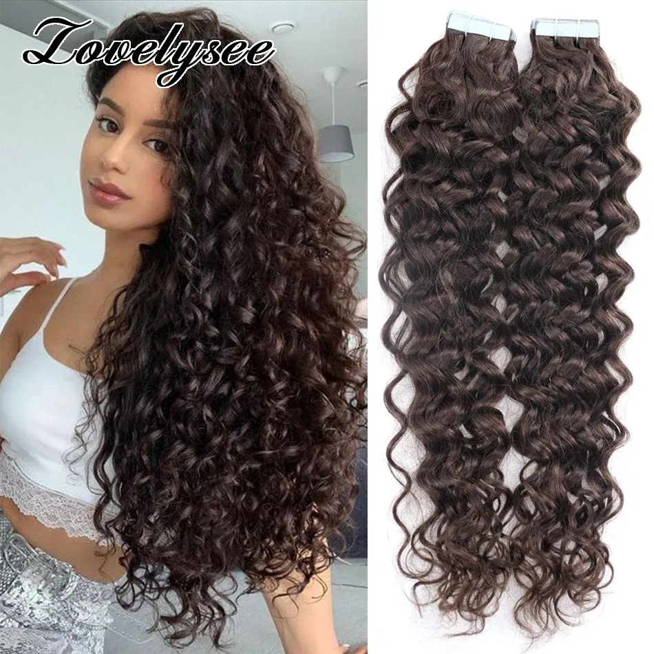 Color: P6/27, Length: 20 INCHES, Items per Package: 20 pcs - Water Wave Tape in Human Hair Extensions 2g/pcs Dark Brown Real Human Hair Adhesive Invisible Keratin Hair Extensions for Women