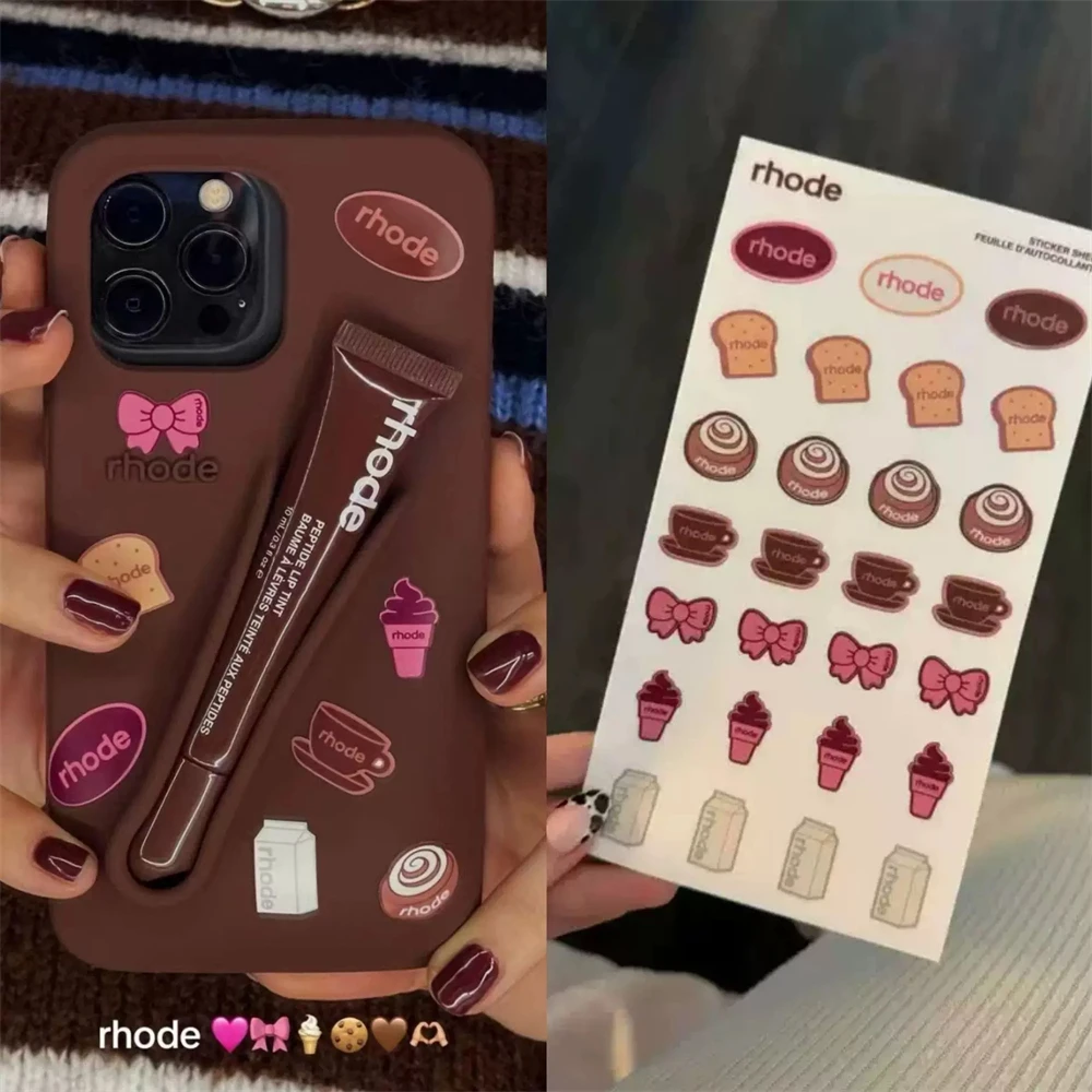 Color: Salmon Pink, Compatible-Phone Models: For iPhone 15 Plus - New Rhode Lipstick Soft Silicone Phone Case for iPhone 16 15 14 13 12 11 Pro Max Plus Portable Lip Gloss Holder Cover with Box