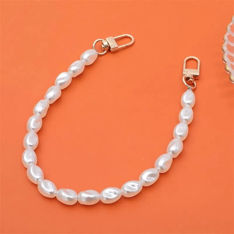 Color: Lotus root color, Bundle: Case & Strap, Material: GENUINE LEATHER - Pearl Bracelet Wrist Chain Phone Case For iPhone 13 12 11 14 15 Pro Max XR X XS Mini 7 8 Plus SE Transparent Hard Acrylic Cover
