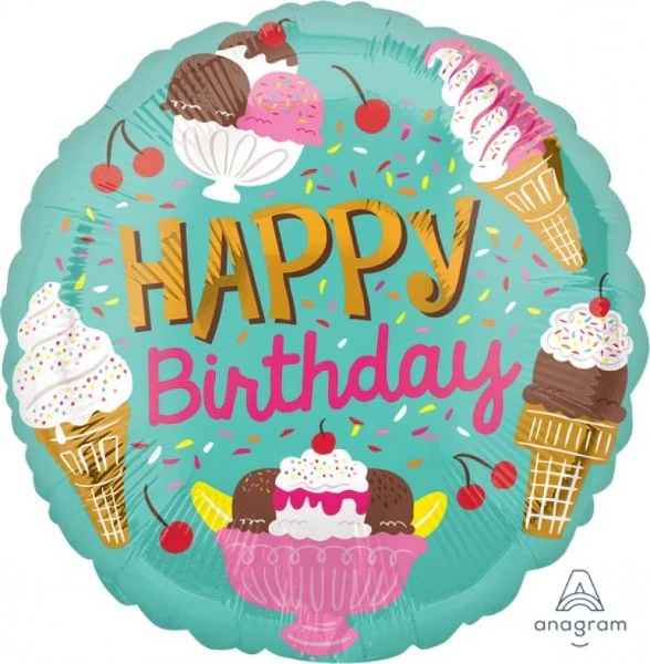 Foil Balloon - Self Sealing Standard Hx Ice Cream Party Happy Birthday (45cm)