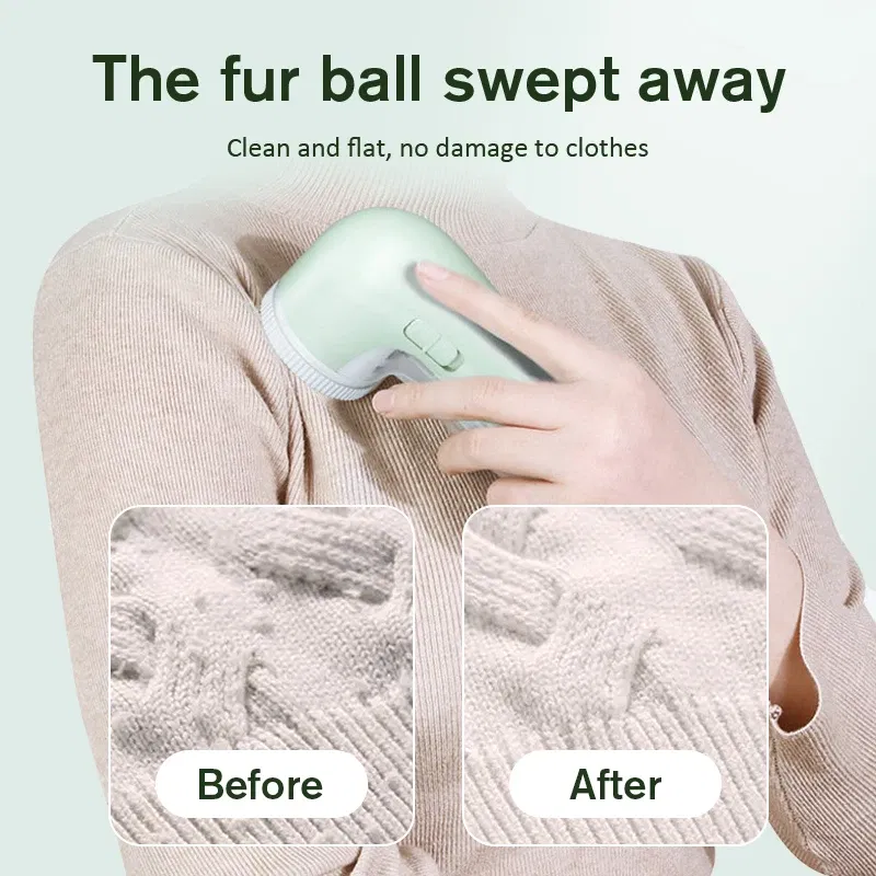Color: Army Green - Household Clothes Shaver Fabric Lint Remover Fuzz Electric Fluff Portable Brush Blade Professional Rechargeable Fur Ball Trimmer