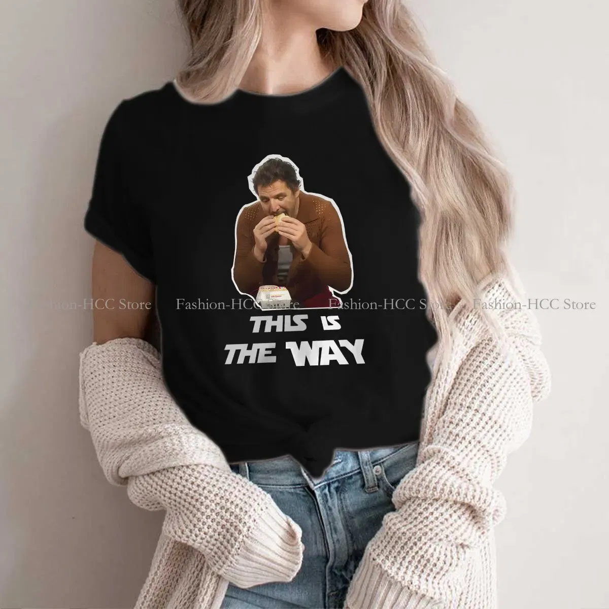 Color: WHITE, Size: L - This Is The Way Eating Empanada Fashion Polyester TShirts Pedro Pascal American Actors Momen Style Streetwear T Shirt O Neck
