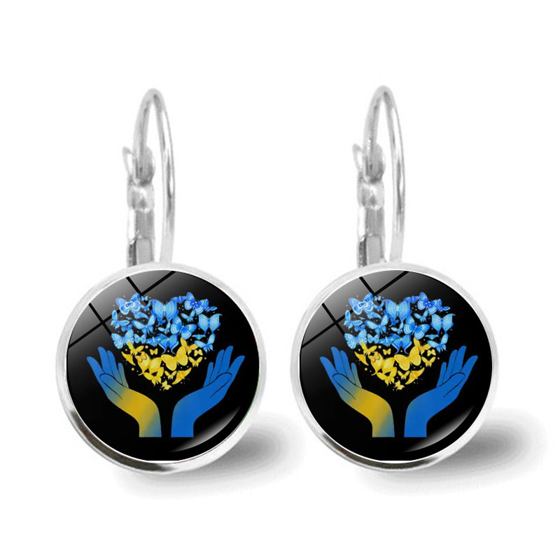 Metal Color: Vermeil - Ukrainian Element Earrings Women's Simple and Versatile Yellow and Blue Sunflower Butterfly Earrings Earrings Temperament