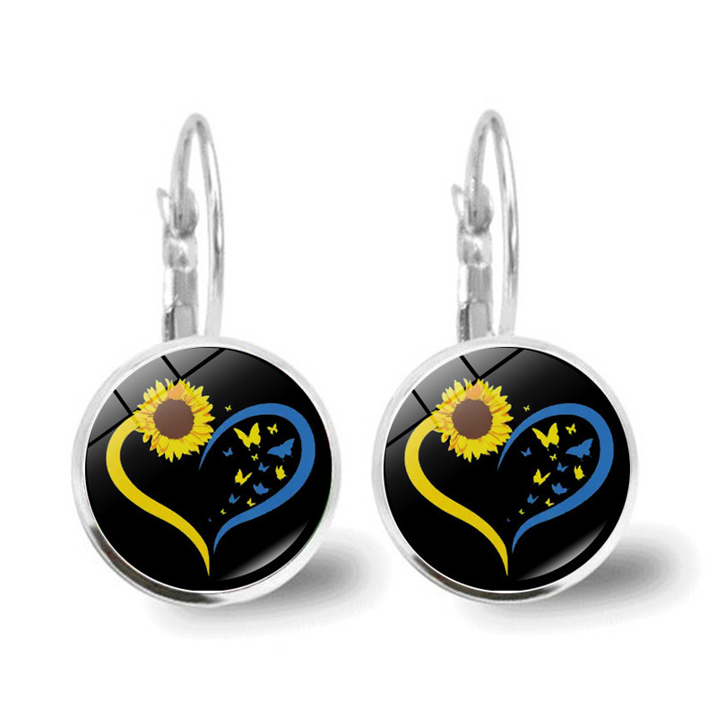 Metal Color: Vermeil - Ukrainian Element Earrings Women's Simple and Versatile Yellow and Blue Sunflower Butterfly Earrings Earrings Temperament