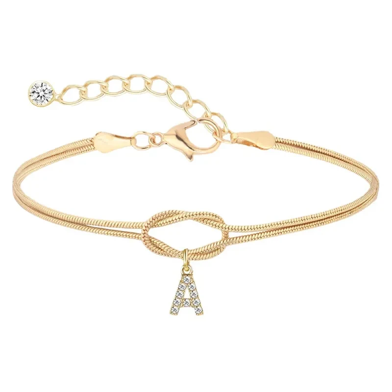 Personalized Copper Zircon Initial Bracelet Elegant Letter Charm Jewelry