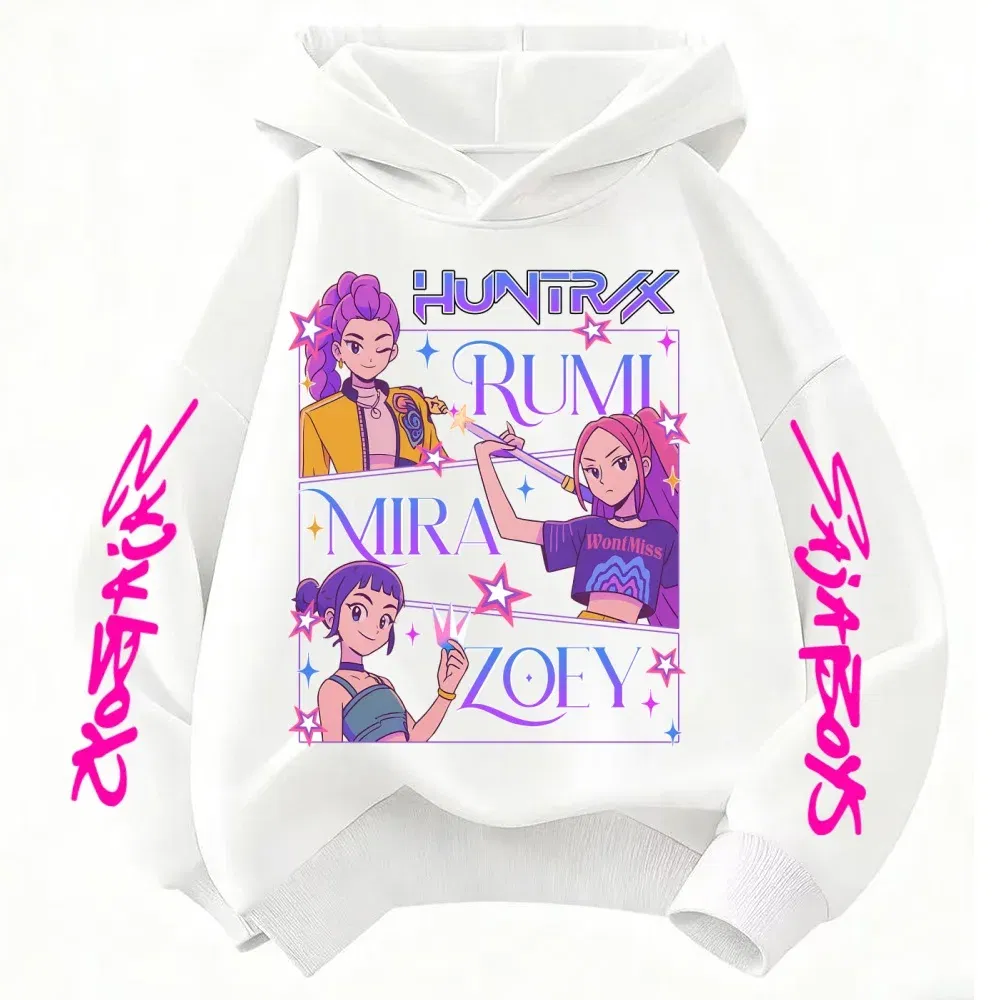 Color: black, Kid Size: 7 - Children's Hoodies KPop Demon Hunters tops Boy Girls Coat Casual Toddle Sweatshirr white pink child 3-12 year the Spring Autumn