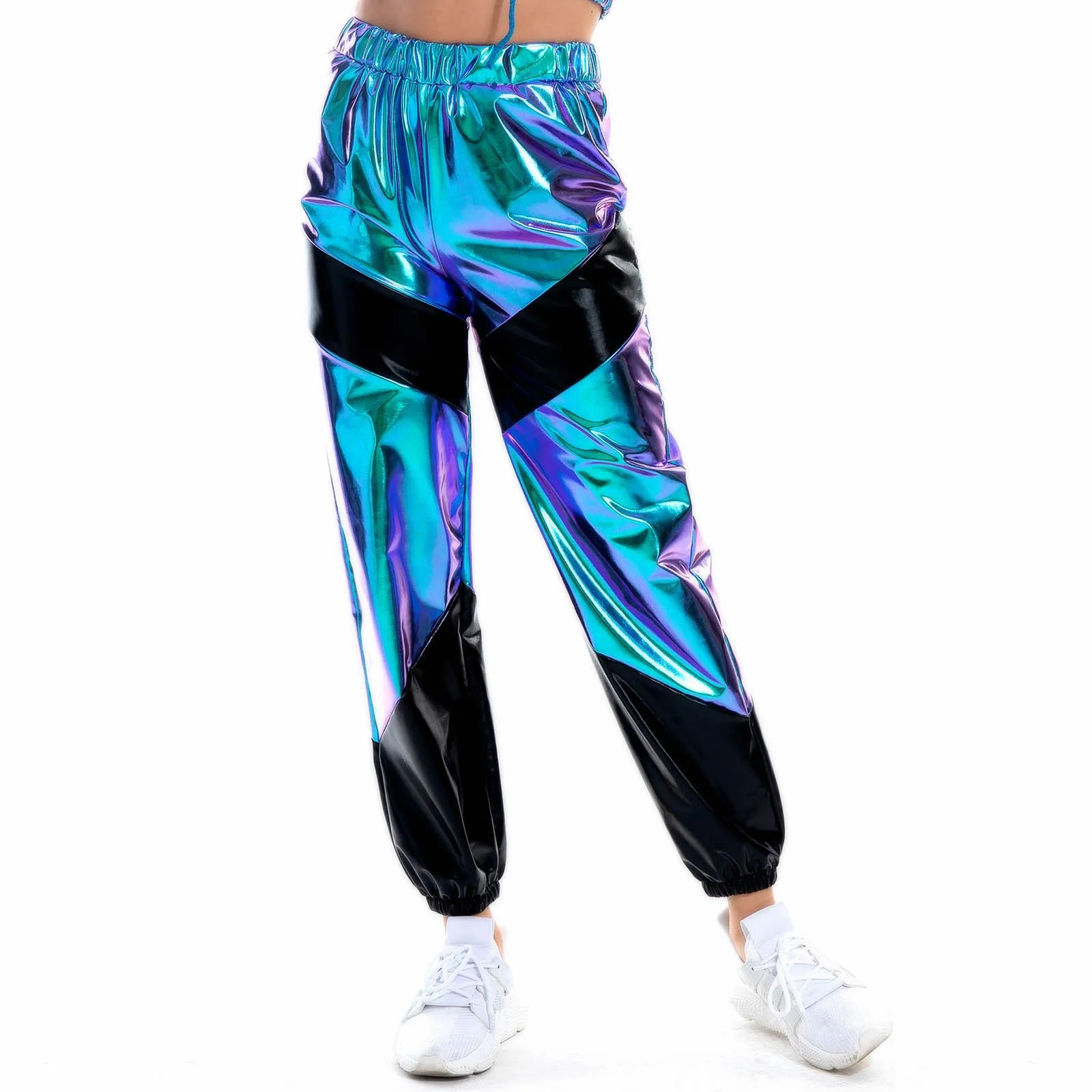 Color: Silver, Size: M - Women'S Shiny Trousers Elastic Sports Leisure Casual Long Sweatpants Jogging Bottoms Stretch Leggings Party Disco Clubwear
