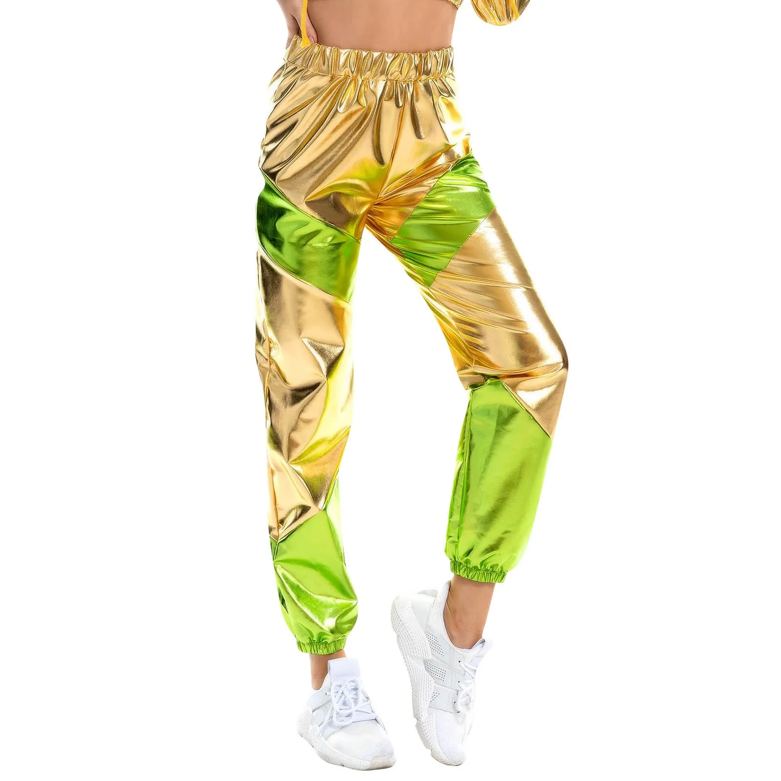 Color: Silver, Size: M - Women'S Shiny Trousers Elastic Sports Leisure Casual Long Sweatpants Jogging Bottoms Stretch Leggings Party Disco Clubwear