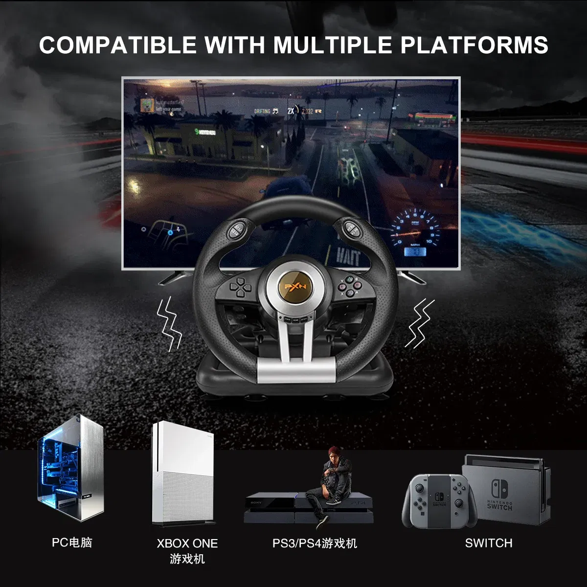 Color: Orange, Ships From: CHINA - New! PXN V3 Pro Gaming Racing Wheel Volante PC Steering Wheel Racing Game 180?° for PC Windows/PS3/PS4/Switch/Xbox One/Xbox