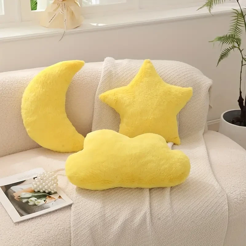 Classic Fantasy Themed 3-Piece Decorative Pillow Set - Moon, Star & Cloud Shapes