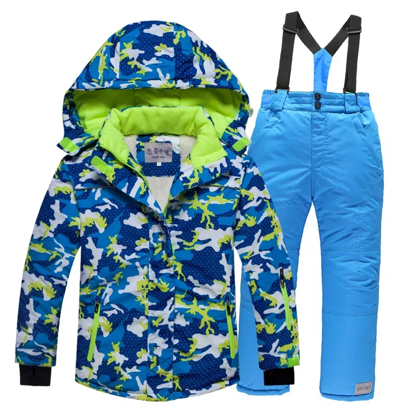 Color: Blue, Kid Size: 6 - RAISE -30 Degree Russian Winter Children Ski Suit Waterproof Plus Velvet Warm Hooded Coat Boy Overalls 3-20 Years Girl Snowsuits
