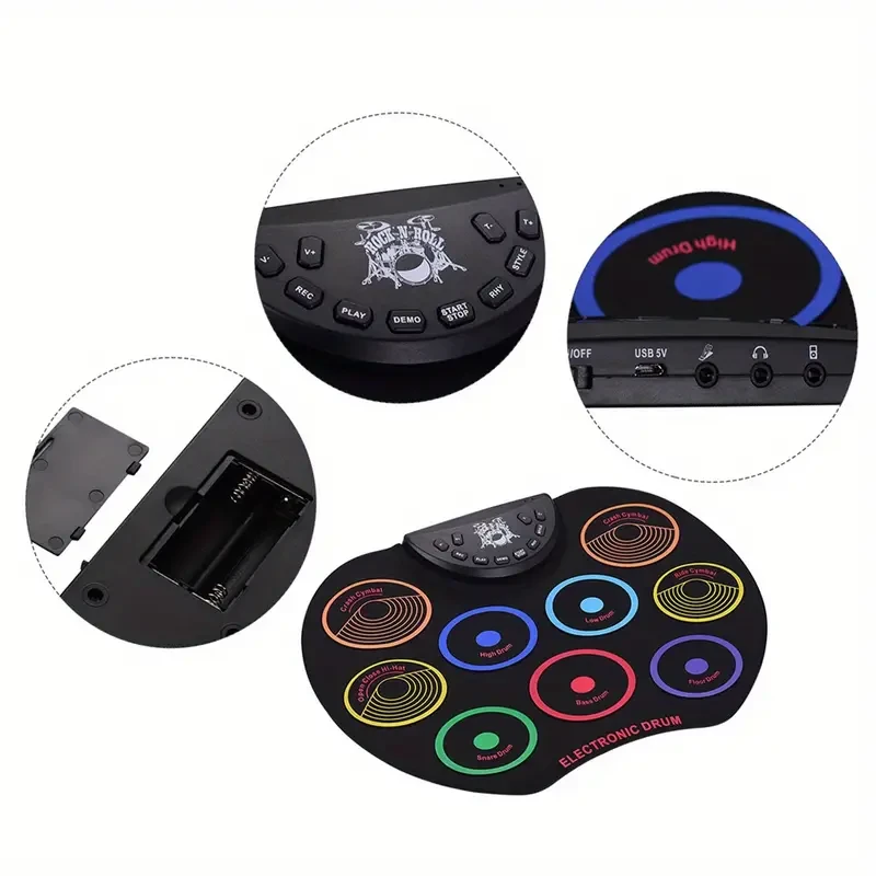 Lixada Compact Roll-Up Drum Set - 9 Silicon Drum Pads