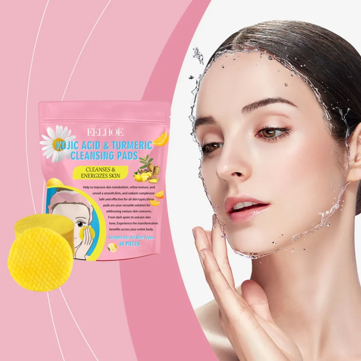 40/80pcs Turmeric Kojic Acid Cleansing Pads Exfoliating Pads Facial Sponges For Cleansing Exfoliating Daily Cleansing Skin Care
