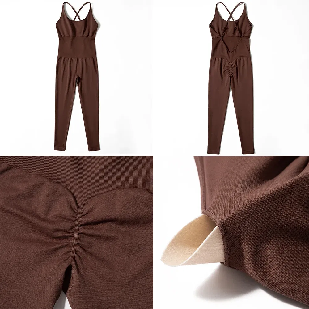 Color: Beige, Size: L - Bodycon Jumpsuit Women Full Seasons Casual Fitness Sporty Playsuit Sleeveless Slim Activewear All In One Jumpsuit Clothing Lady