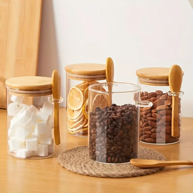 Set Of 4 Glass Jars With Bamboo Lids