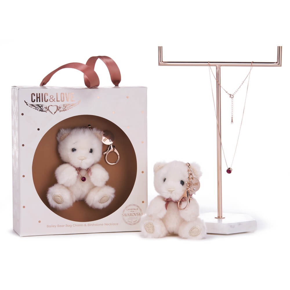 Bailey Bear Bag Charm & Birthstone Necklace - July