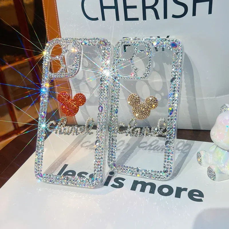 Color: Beige, Material: CANVAS - Bling Glitter 3D cute cartoon Diamond soft silicon phone case For iphone 15 14 13 12 11 Pro Max 7 8 Plus X XS XR MAX Clear Cover