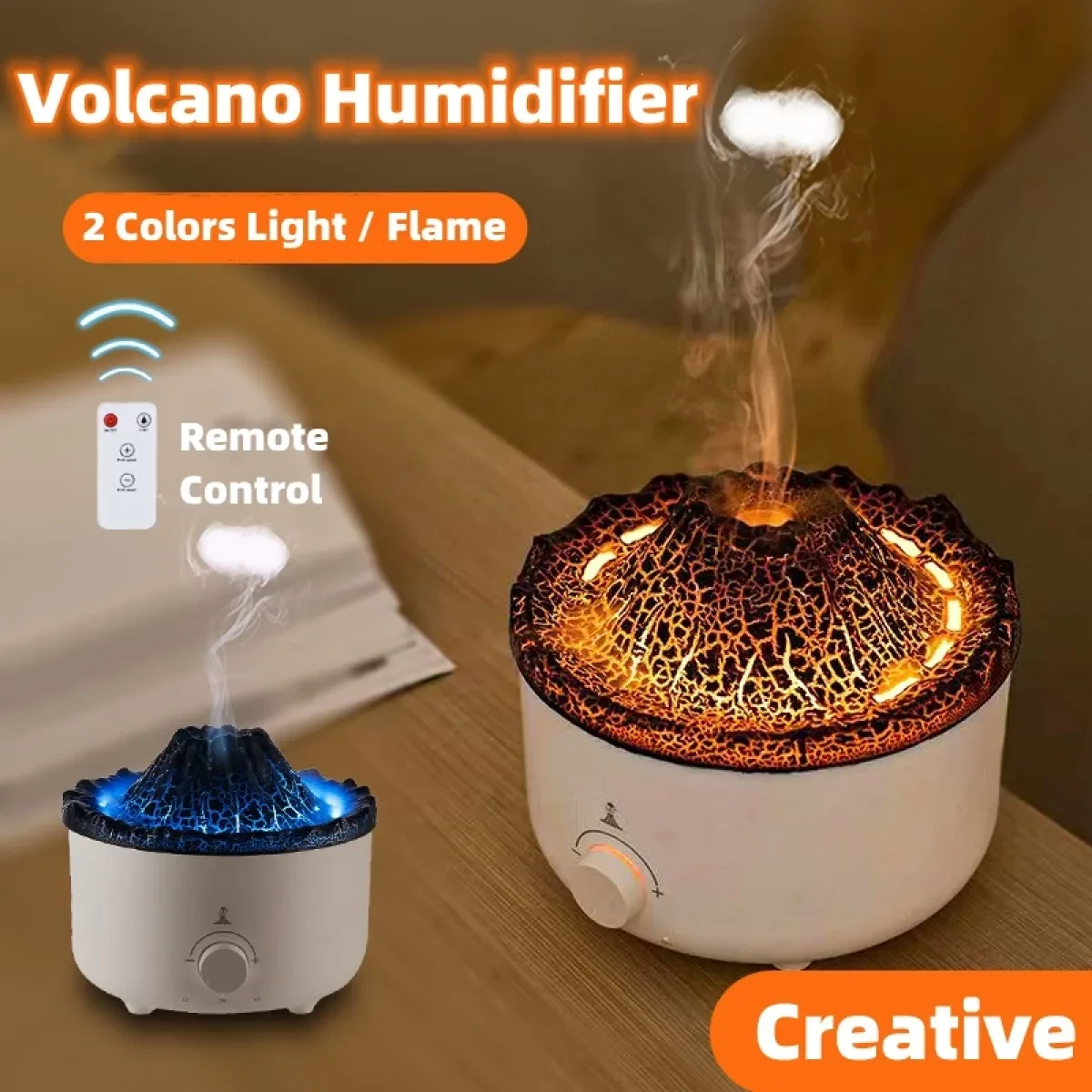 New Creative Ultrasonic Essential Oil Humidifier Volcano Aromatherapy Machine Spray Jellyfish Air Flame Humidifier Diffuser