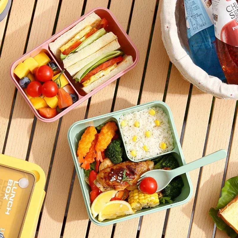 Color: Orange - Portable Lunch Box Lunch Bags for Children School Office Bento Box with Tableware Thermal Bag Complete Kit Microwavable Heating