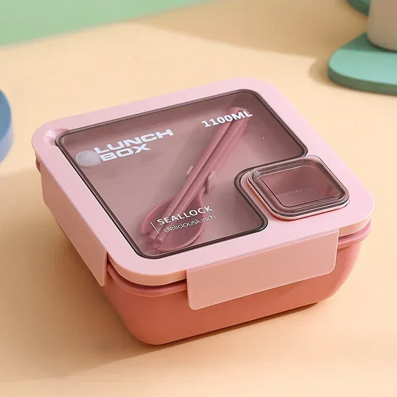 Color: Orange - Portable Lunch Box Lunch Bags for Children School Office Bento Box with Tableware Thermal Bag Complete Kit Microwavable Heating