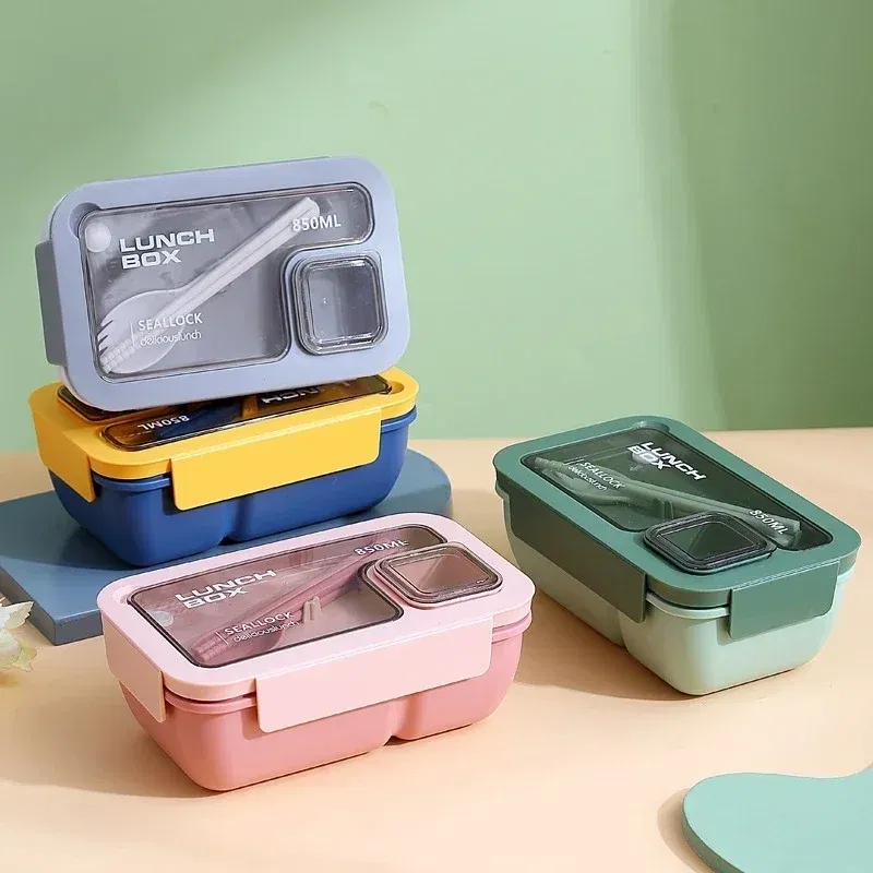 Color: Orange - Portable Lunch Box Lunch Bags for Children School Office Bento Box with Tableware Thermal Bag Complete Kit Microwavable Heating