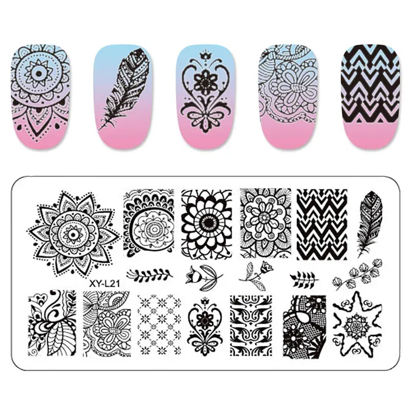 Color: Chocolate - Kimcci Nail Stamping Plates Flamingo Nail Template Mandala Maple Leaf Stamp Nail Art Stamp Image Template Manicure Stencil Tools